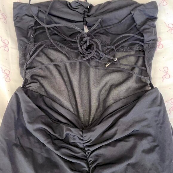 Tiger Mist Black Mesh Ruched Bodycon Mini Dress - Size XXS - Picture 2 of 4